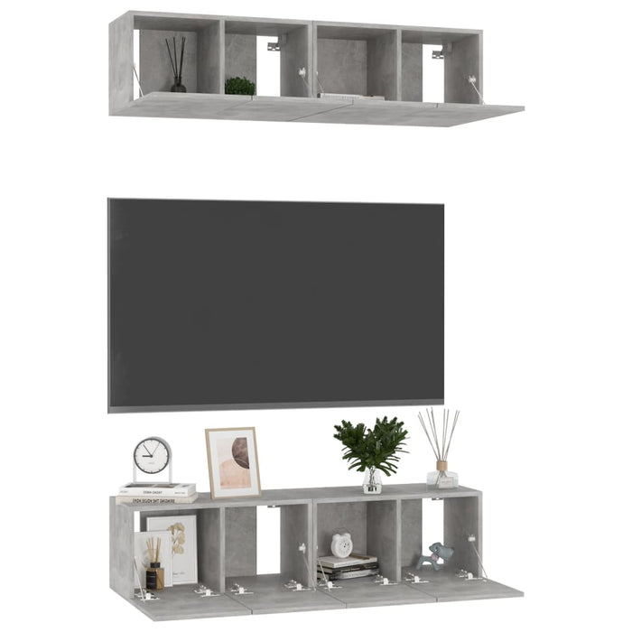 Dulapuri TV, 4 piese, gri beton, 60x30x30 cm, lemn prelucrat - WALTI WALTI
