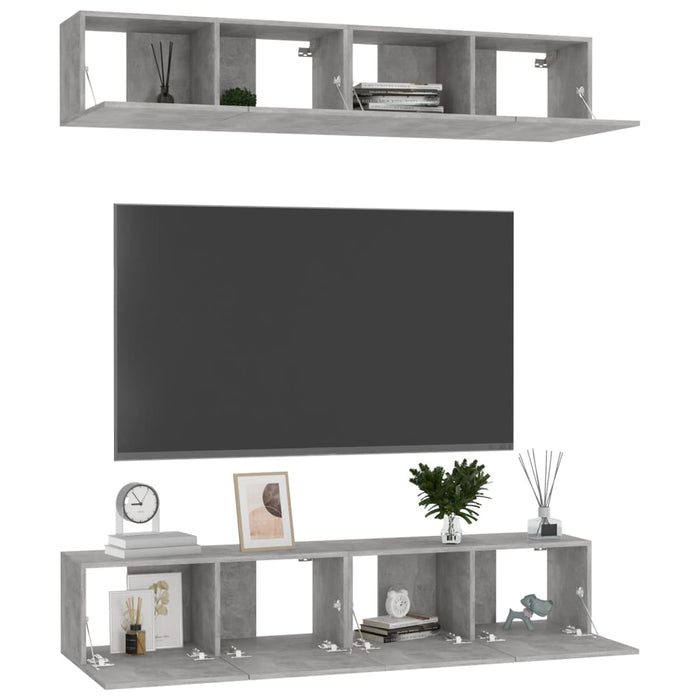 Dulapuri TV, 4 buc., gri beton, 80x30x30 cm, lemn prelucrat - WALTI WALTI