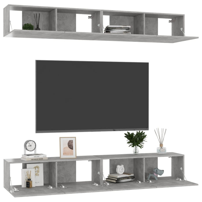 Dulapuri TV, 4 buc, gri beton, 100x30x30 cm, lemn prelucrat - WALTI WALTI
