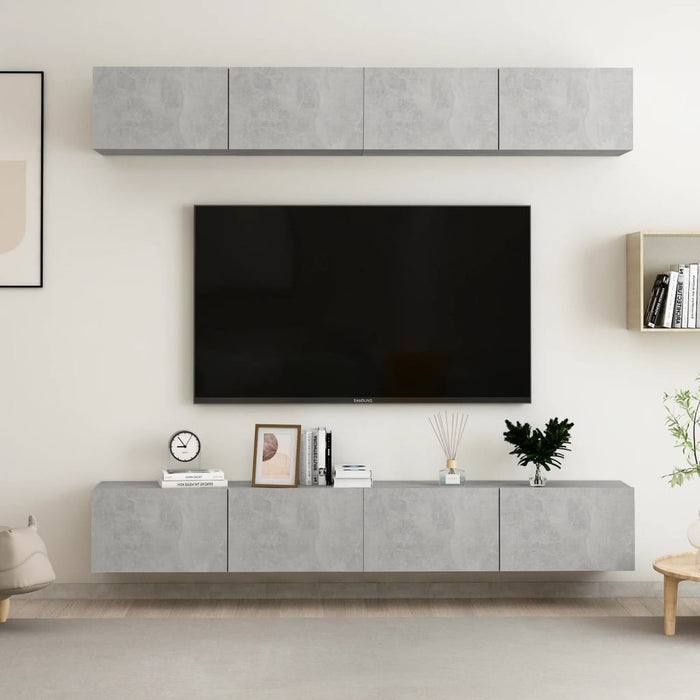 Dulapuri TV, 4 buc, gri beton, 100x30x30 cm, lemn prelucrat - WALTI WALTI