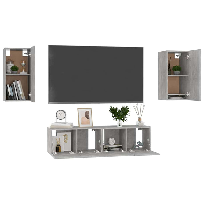 Set dulapuri TV, 4 piese, gri beton, lemn prelucrat - WALTI WALTI