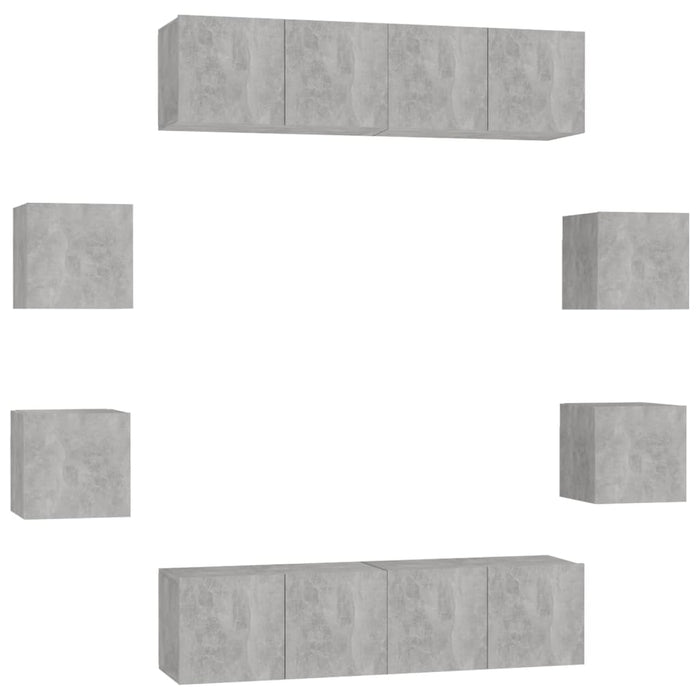 Set de dulapuri TV, 8 piese, gri beton, lemn prelucrat WALTI