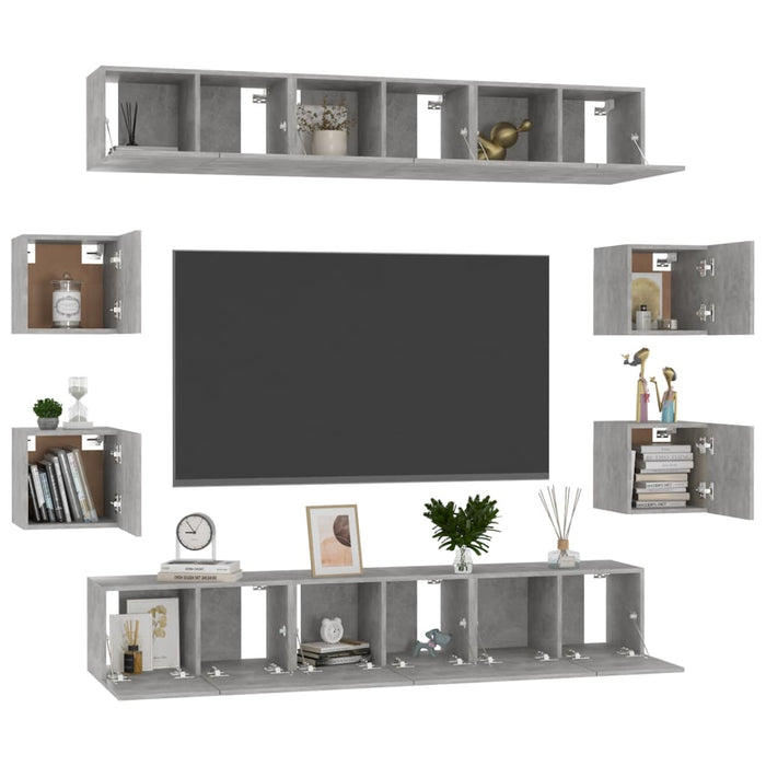 Set de dulapuri TV, 10 piese, gri beton, lemn prelucrat - WALTI WALTI
