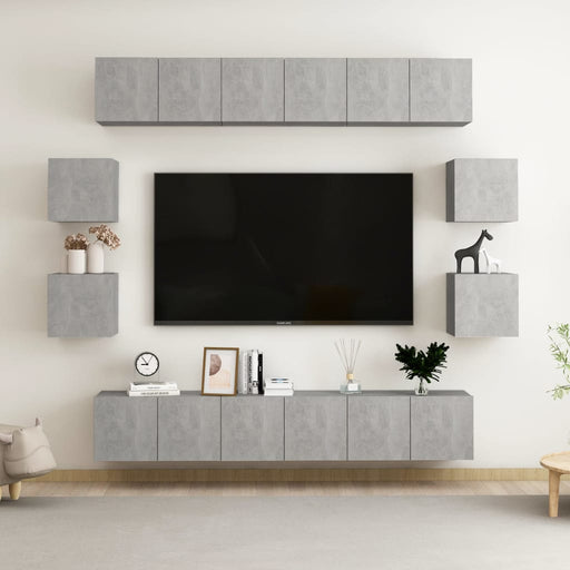 Set de dulapuri TV, 10 piese, gri beton, lemn prelucrat - WALTI WALTI