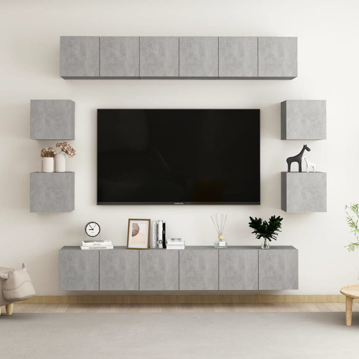 Set de dulapuri TV, 10 piese, gri beton, lemn prelucrat - WALTI WALTI