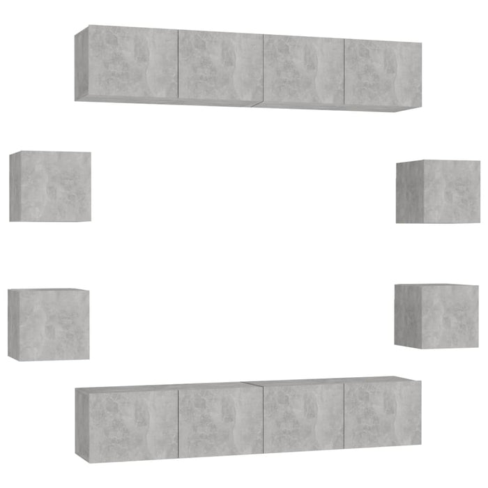 Set de dulap TV, 8 piese, gri beton, lemn prelucrat - WALTI WALTI