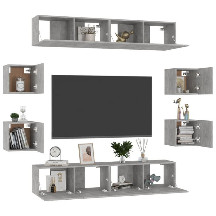 Set de dulap TV, 8 piese, gri beton, lemn prelucrat - WALTI WALTI