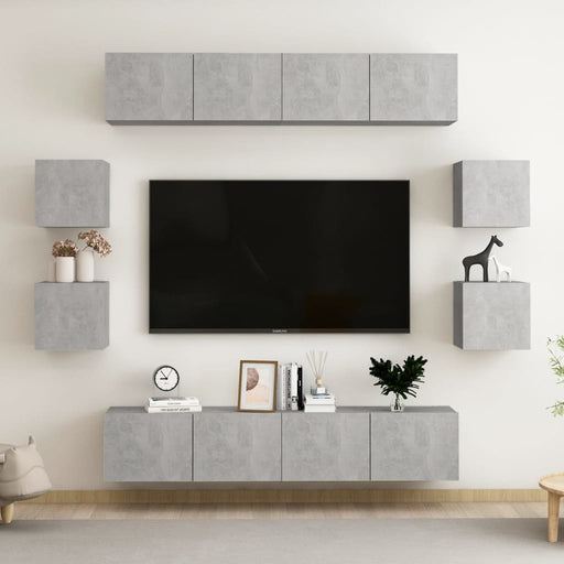 Set de dulap TV, 8 piese, gri beton, lemn prelucrat - WALTI WALTI