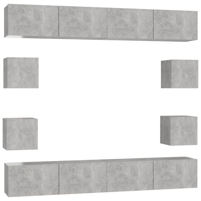 Set dulapuri TV, 8 piese, gri beton, lemn prelucrat - WALTI WALTI