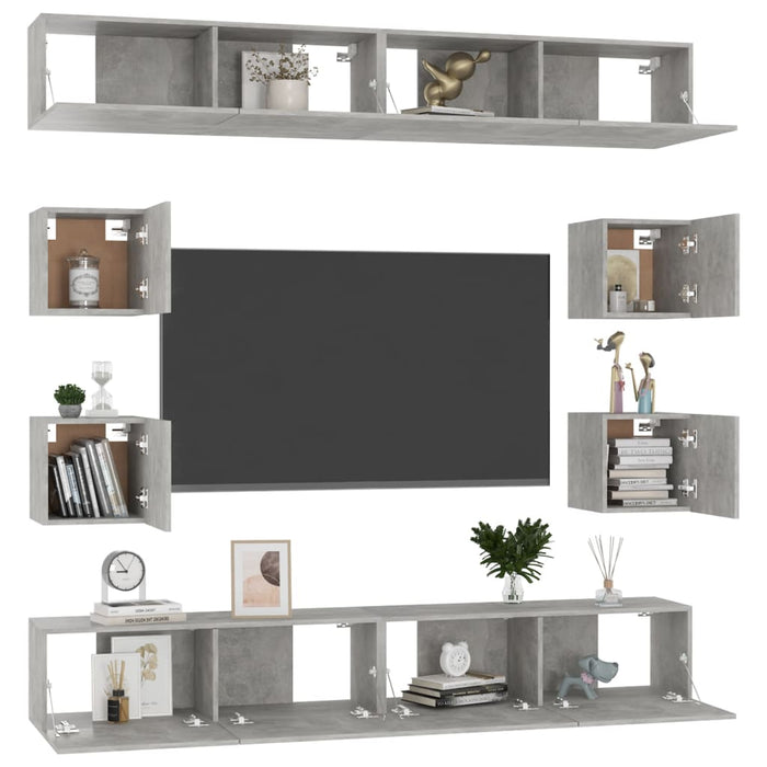 Set dulapuri TV, 8 piese, gri beton, lemn prelucrat - WALTI WALTI