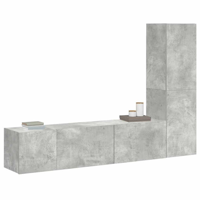 Set de dulapuri TV, 3 piese, gri beton, lemn prelucrat WALTI