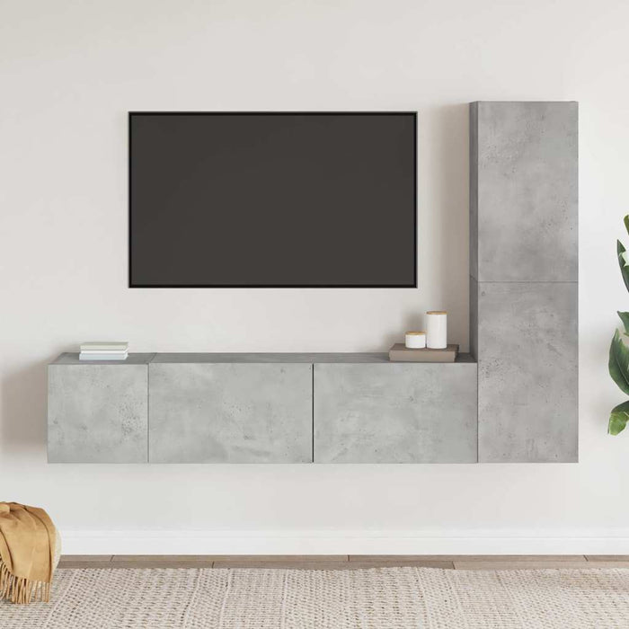 Set de dulapuri TV, 3 piese, gri beton, lemn prelucrat WALTI