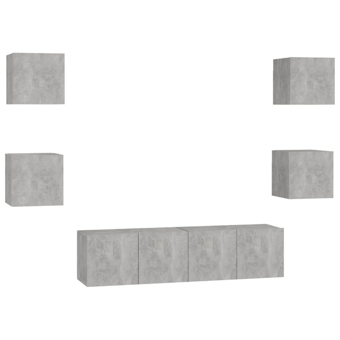Set de dulapuri TV, 6 piese, gri beton, lemn prelucrat - WALTI WALTI
