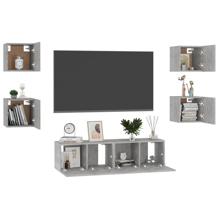 Set de dulapuri TV, 6 piese, gri beton, lemn prelucrat - WALTI WALTI
