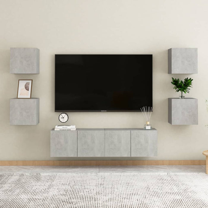 Set de dulapuri TV, 6 piese, gri beton, lemn prelucrat - WALTI WALTI