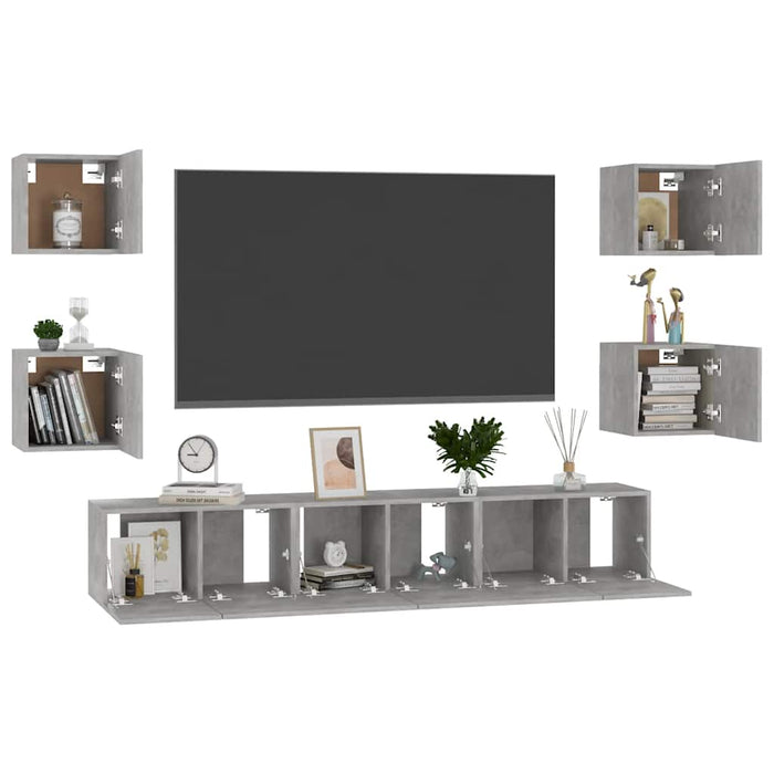 Set de dulapuri TV, 7 piese, gri beton, lemn prelucrat - WALTI WALTI