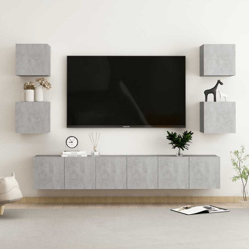 Set de dulapuri TV, 7 piese, gri beton, lemn prelucrat - WALTI WALTI
