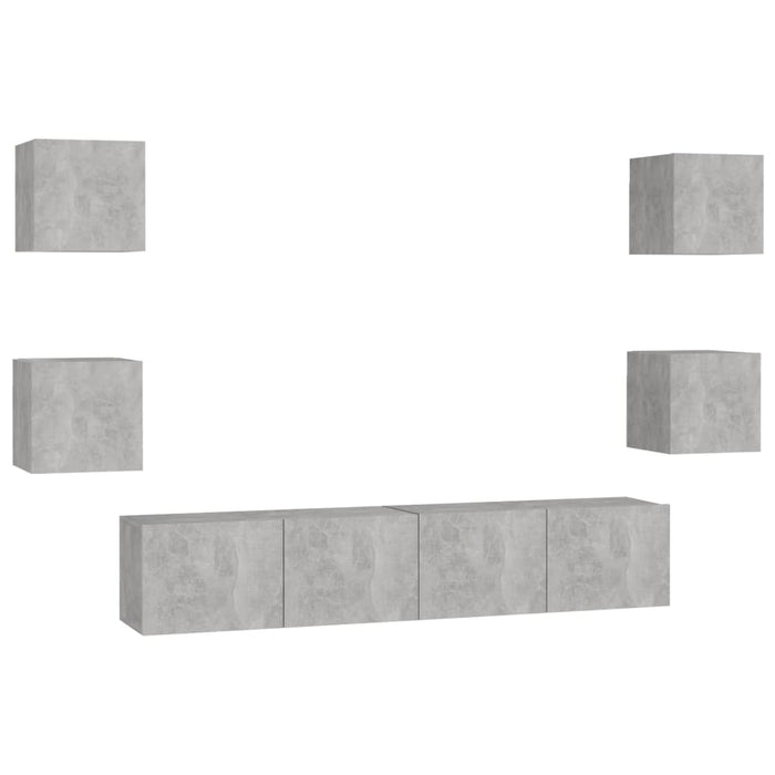Set de dulapuri TV, 6 piese, gri beton, lemn prelucrat - WALTI WALTI
