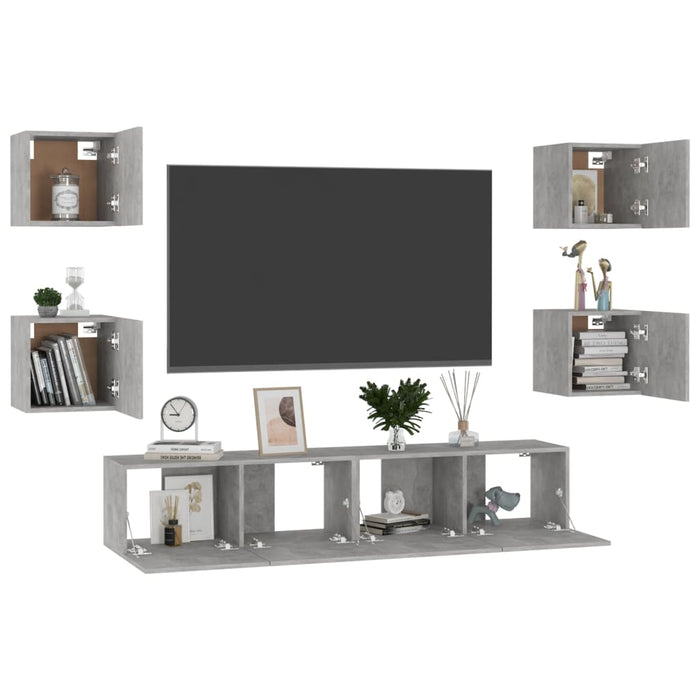 Set de dulapuri TV, 6 piese, gri beton, lemn prelucrat - WALTI WALTI