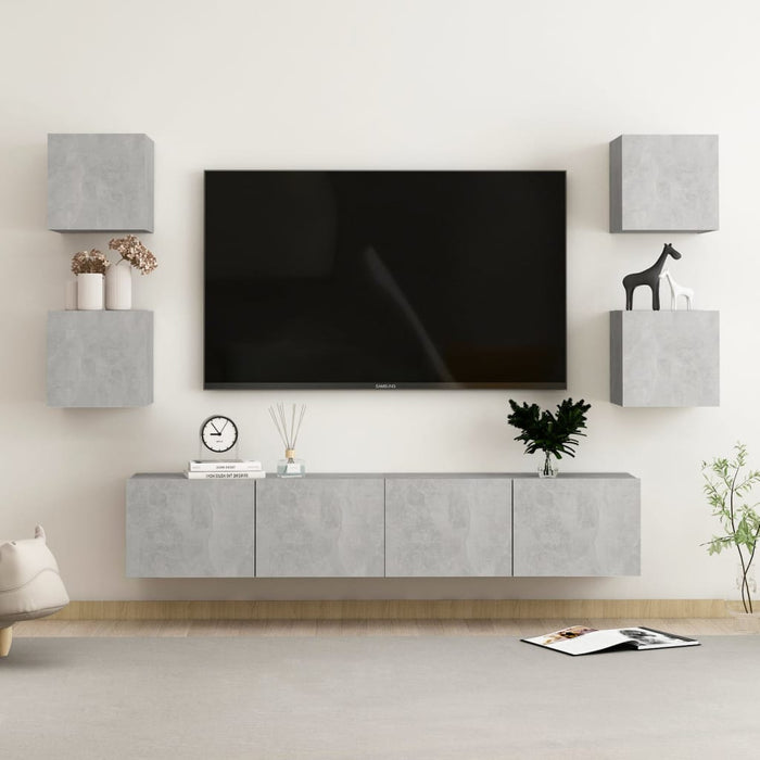 Set de dulapuri TV, 6 piese, gri beton, lemn prelucrat - WALTI WALTI