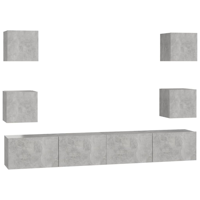 Set dulap TV, 6 piese, gri beton, lemn prelucrat WALTI