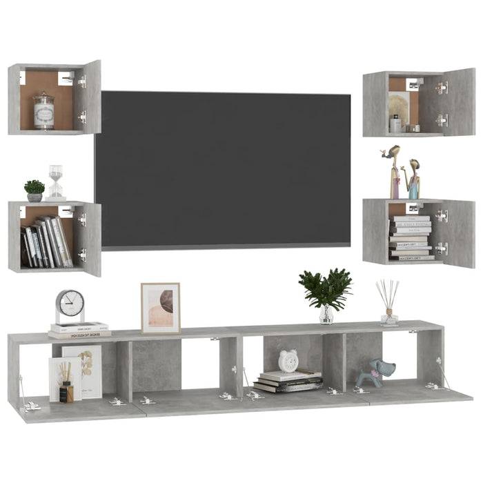 Set dulap TV, 6 piese, gri beton, lemn prelucrat WALTI