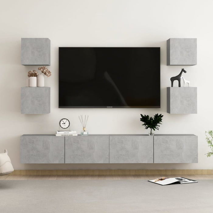 Set dulap TV, 6 piese, gri beton, lemn prelucrat WALTI