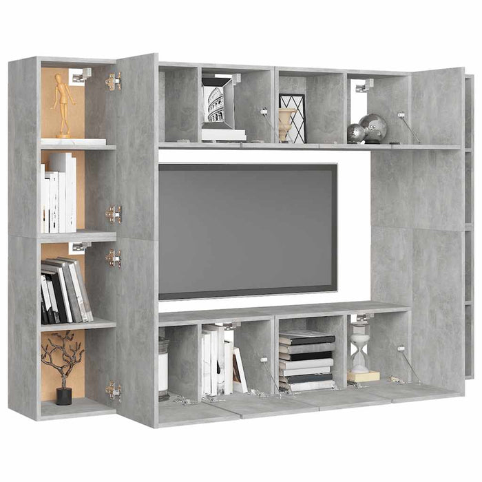Set de dulapuri TV, 8 piese, gri beton, lemn prelucrat - WALTI WALTI