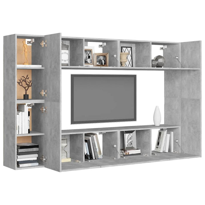 Set de dulapuri TV, 8 piese, gri beton, lemn prelucrat - WALTI WALTI