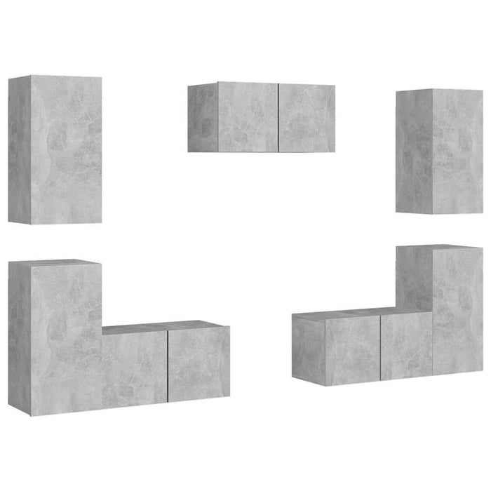 Set de dulapuri TV, 7 piese, gri beton, lemn prelucrat - WALTI WALTI