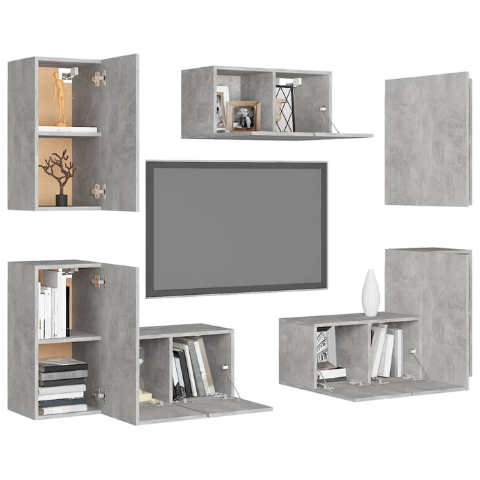 Set de dulapuri TV, 7 piese, gri beton, lemn prelucrat - WALTI WALTI