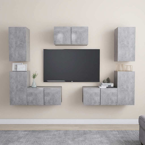 Set de dulapuri TV, 7 piese, gri beton, lemn prelucrat - WALTI WALTI