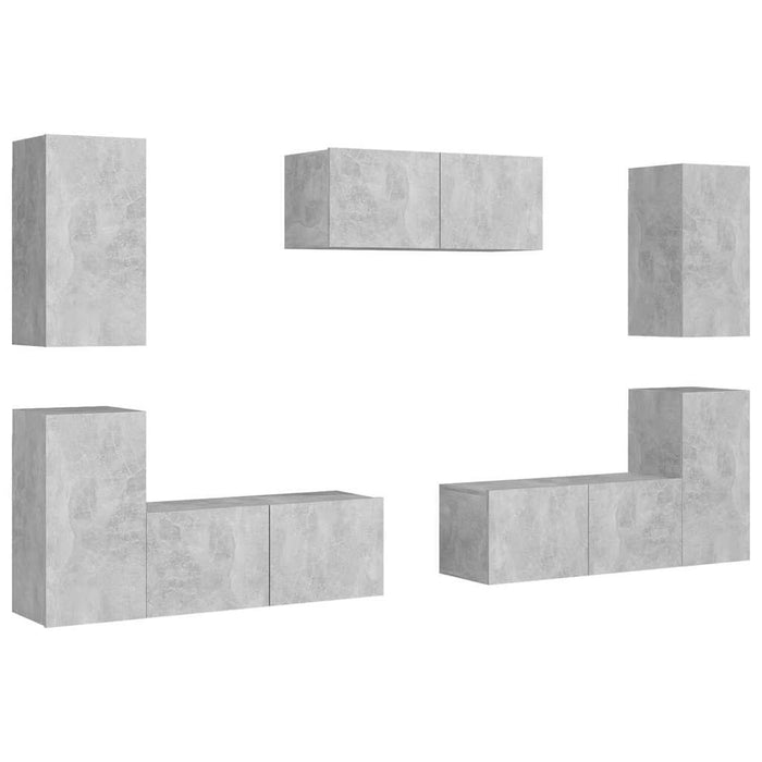 Set de dulapuri TV, 7 piese, gri beton, lemn prelucrat - WALTI WALTI