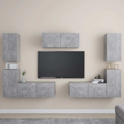Set de dulapuri TV, 7 piese, gri beton, lemn prelucrat - WALTI WALTI
