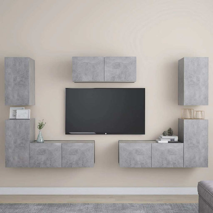 Set de dulapuri TV, 7 piese, gri beton, lemn prelucrat - WALTI WALTI