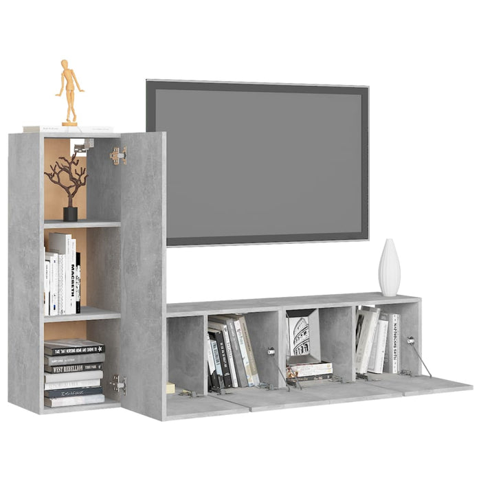 Set de dulapuri TV, 3 piese, gri beton, lemn prelucrat - WALTI WALTI