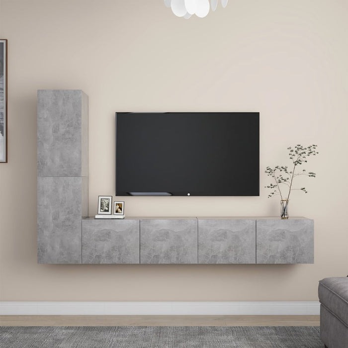 Set de dulapuri TV, 4 piese, gri beton, lemn prelucrat - WALTI WALTI