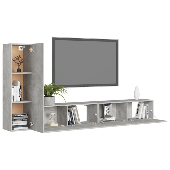 Set de dulapuri TV, 3 buc., gri beton, lemn prelucrat - WALTI WALTI