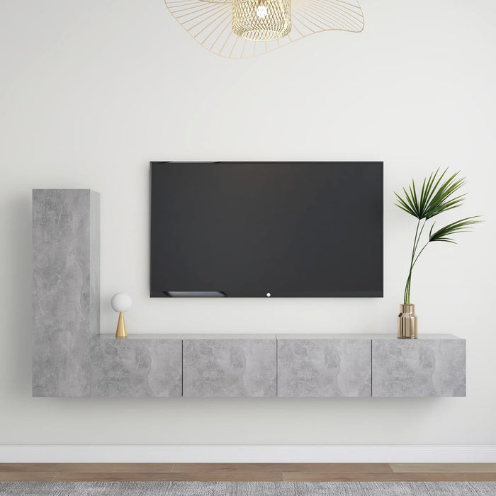 Set de dulapuri TV, 3 buc., gri beton, lemn prelucrat - WALTI WALTI