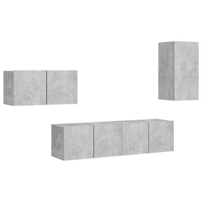 Set de dulapuri TV, 4 piese, gri beton, lemn prelucrat - WALTI WALTI