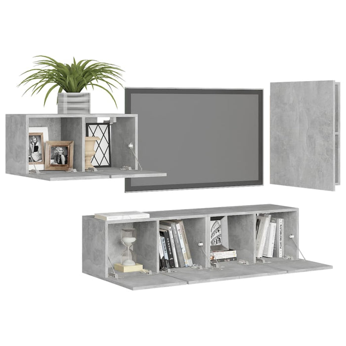 Set de dulapuri TV, 4 piese, gri beton, lemn prelucrat - WALTI WALTI
