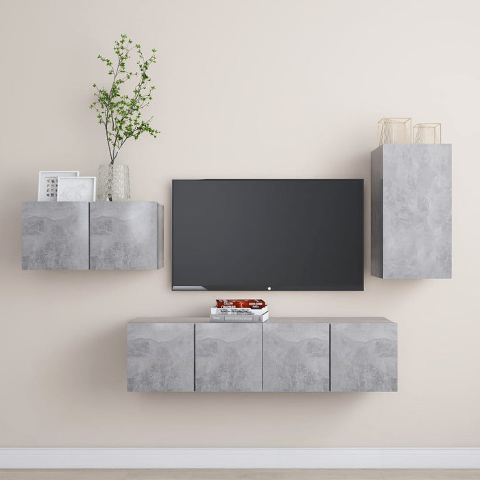 Set de dulapuri TV, 4 piese, gri beton, lemn prelucrat - WALTI WALTI