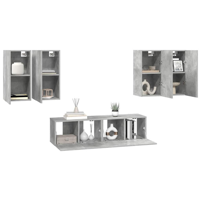 Set de dulapuri TV, 6 piese, gri beton, lemn prelucrat - WALTI WALTI