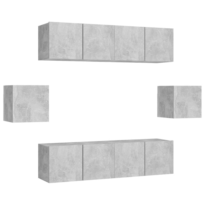 Set de dulapuri TV, 6 piese, gri beton, lemn prelucrat - WALTI WALTI