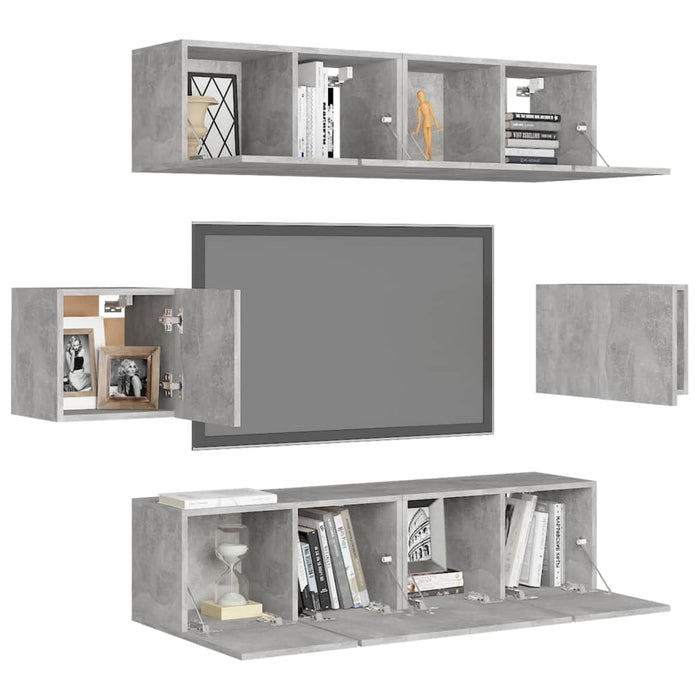 Set de dulapuri TV, 6 piese, gri beton, lemn prelucrat - WALTI WALTI