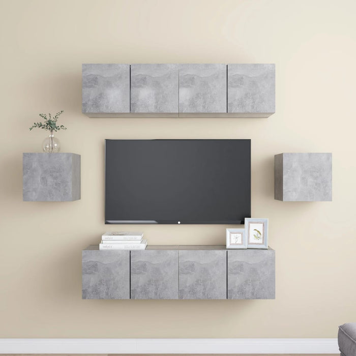 Set de dulapuri TV, 6 piese, gri beton, lemn prelucrat - WALTI WALTI