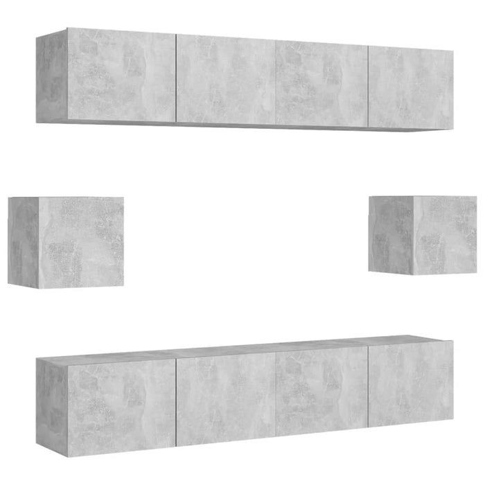 Set de dulapuri TV, 6 piese, gri beton, lemn prelucrat - WALTI WALTI