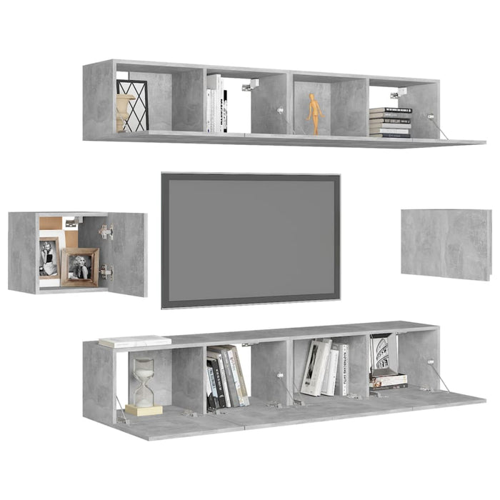 Set de dulapuri TV, 6 piese, gri beton, lemn prelucrat - WALTI WALTI