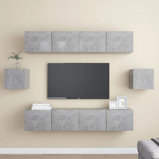 Set de dulapuri TV, 6 piese, gri beton, lemn prelucrat - WALTI WALTI