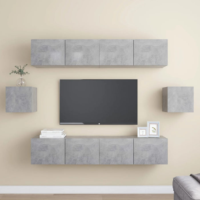 Set de dulapuri TV, 6 piese, gri beton, lemn prelucrat - WALTI WALTI